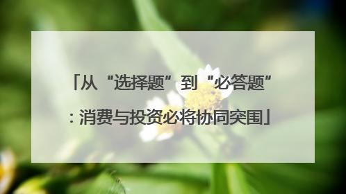 从“选择题”到“必答题”：消费与投资必将协同突围