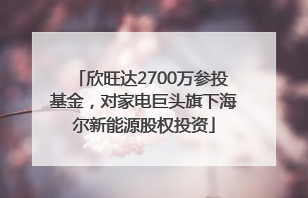 欣旺达2700万参投基金，对家电巨头旗下海尔新能源股权投资