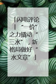 闪电评论丨“一价”之力撬动“三水”，新格局做好“水文章”